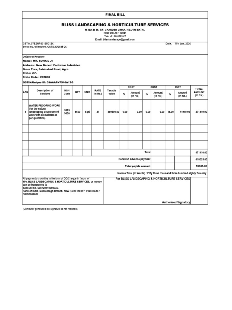 Final Bill - Water Proofing Work | PDF | Government Finances | Taxes