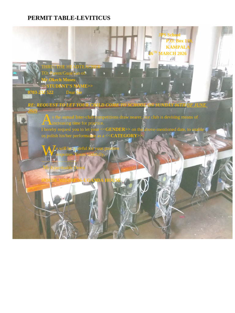 Permit Table-Leviticus: JPS School P.O. Box 110, Kampala 26 MARCH 2026 ...