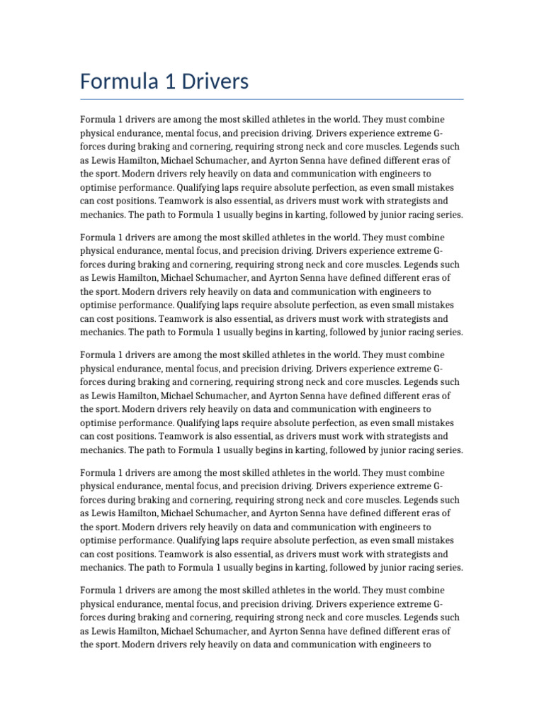 F1 Drivers Long | PDF | Formula One | Grand Prix Motor Racing