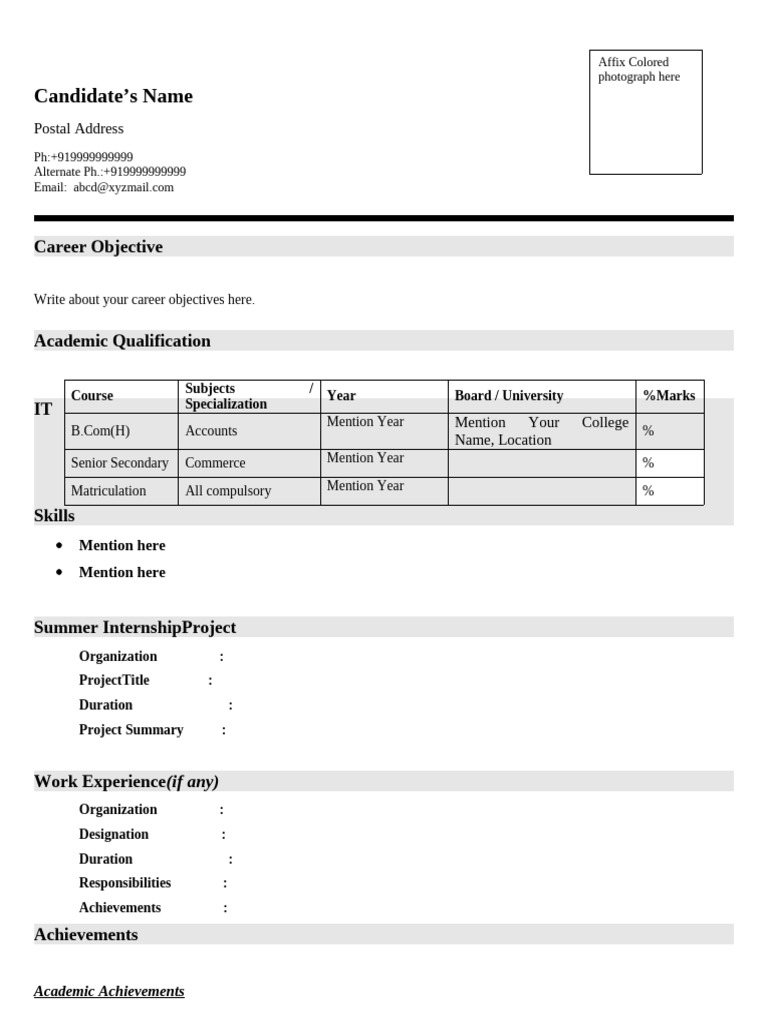 Sample Resume Format | PDF