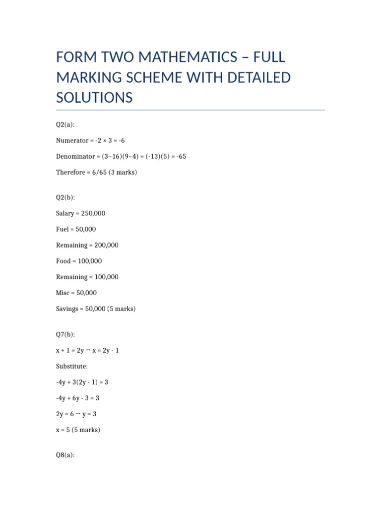 Math F2 Marking Scheme | PDF