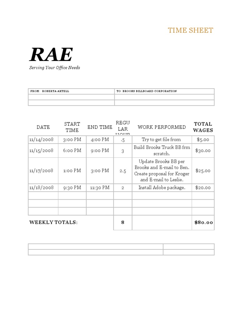 Brooks Billboard Timesheet | PDF