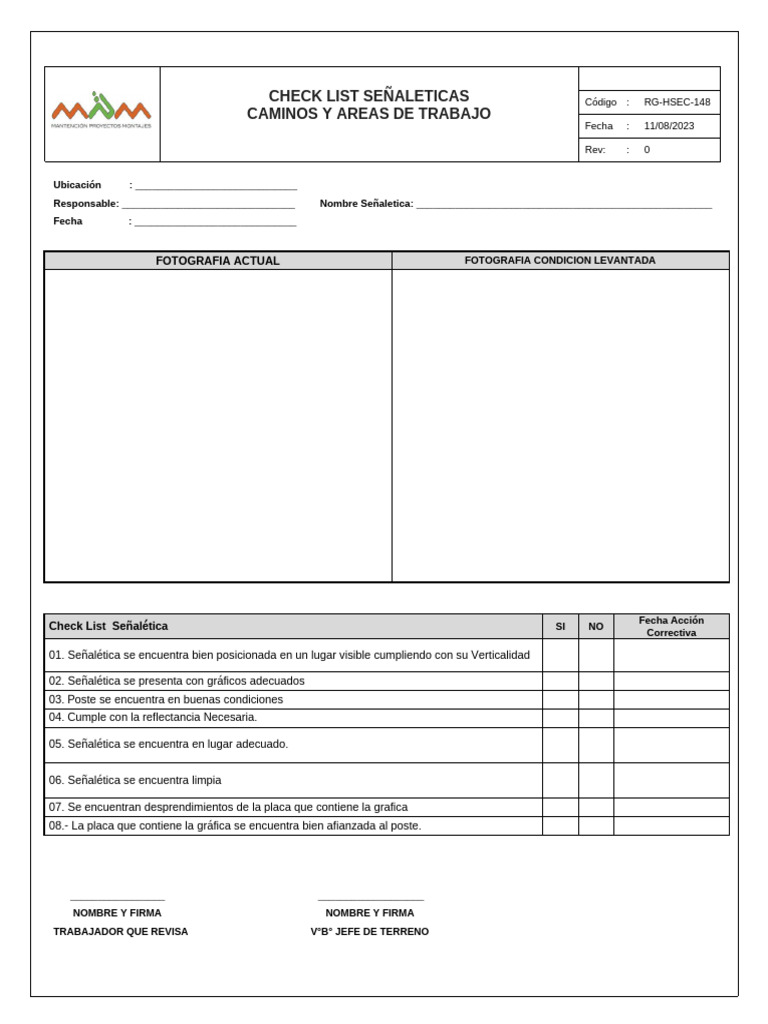 RG-HSEC-148 - Check List Señaletica Rev 0 | PDF