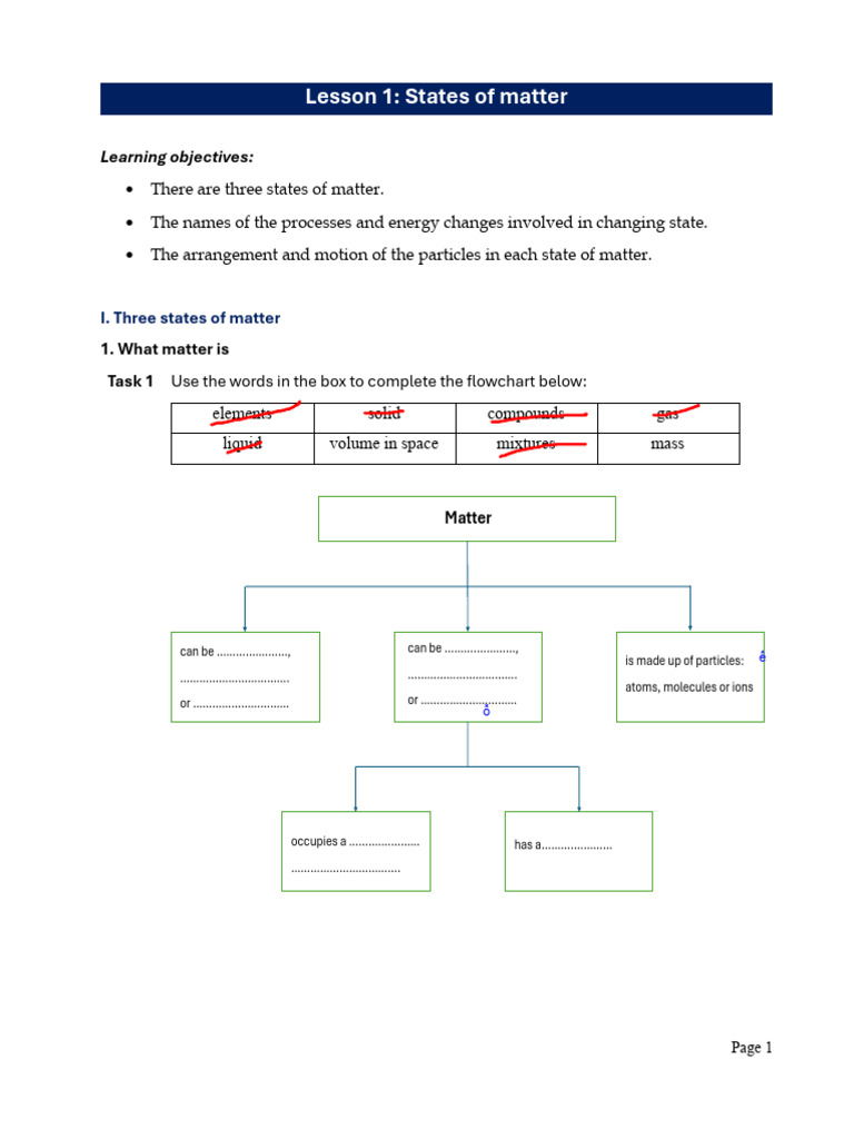 L1 Handout States of Matter | PDF | Liquids | Gases