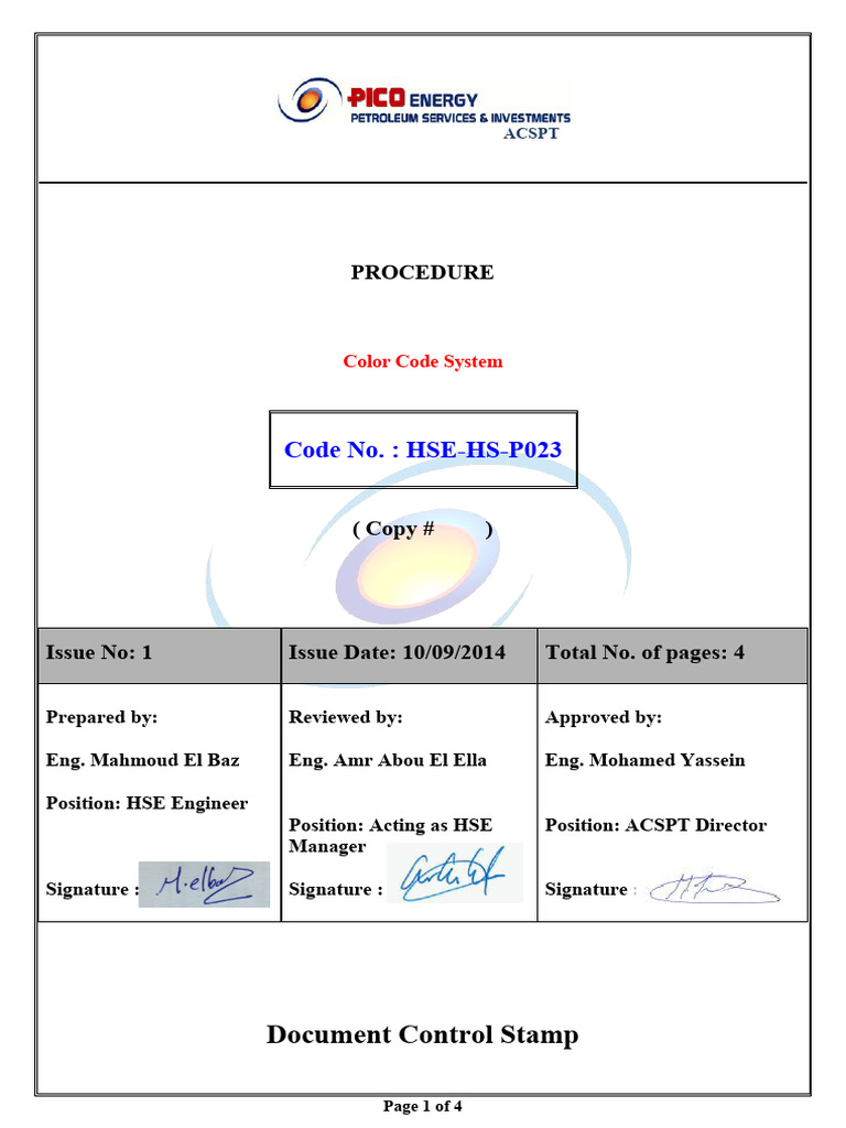 HSE-HS-P023 Color Code System | PDF