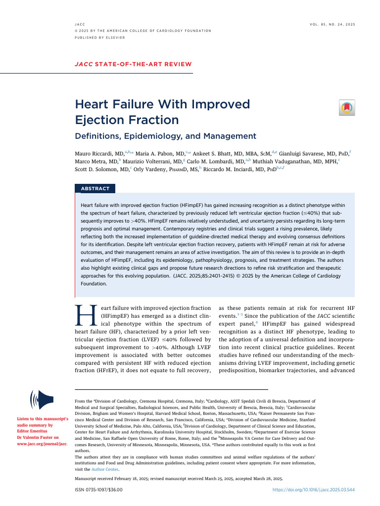 Heart Failure With Improved Ejection Fraction | PDF | Heart Failure ...