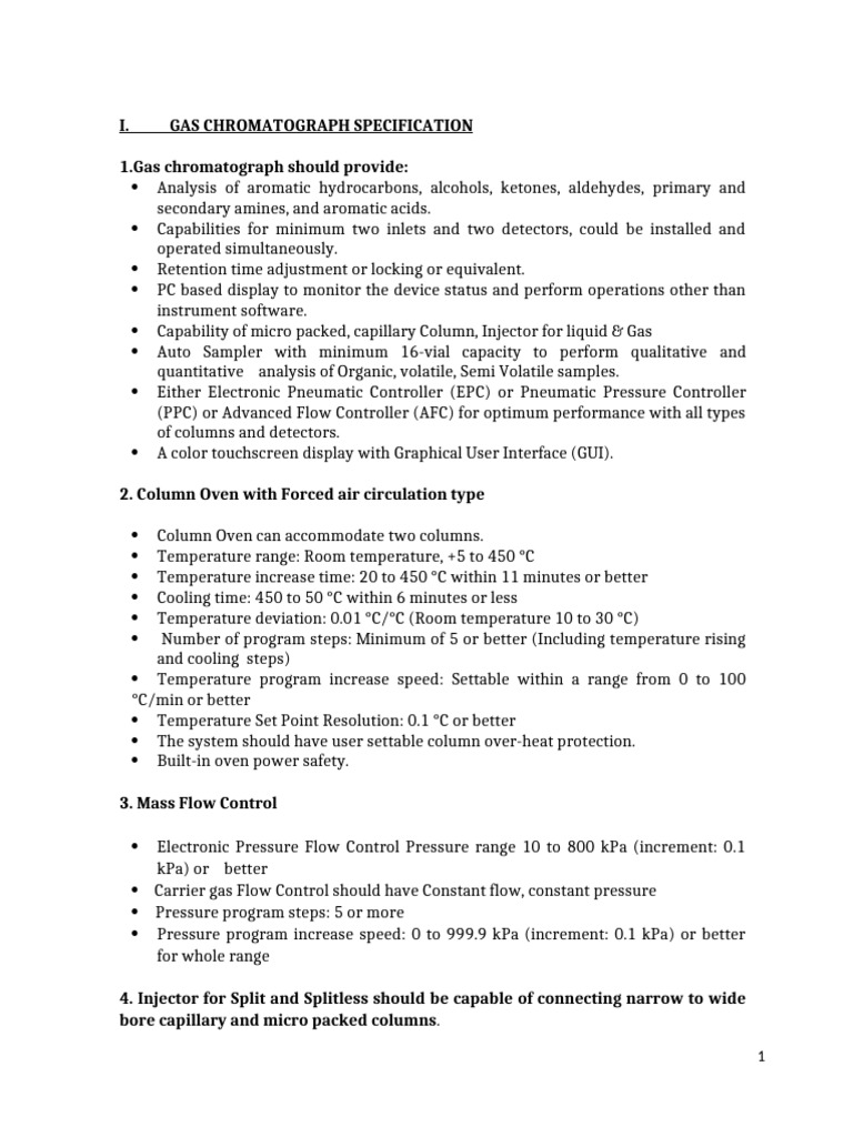 Gas Chromatograph Specification | PDF | Gas Chromatography | Chromatography
