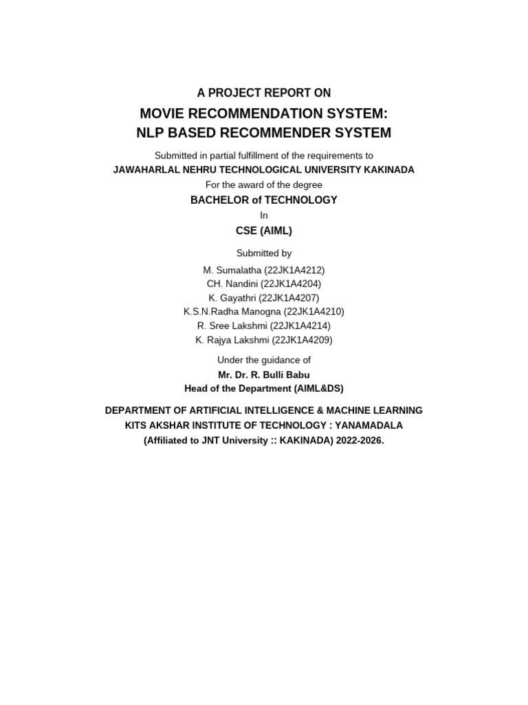 Movie Recommendation System Report | PDF | Information Technology ...