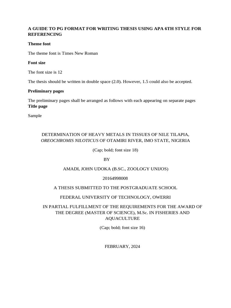 PG Format For Writing Thesis Using APA 6th Style For Referencing | PDF ...