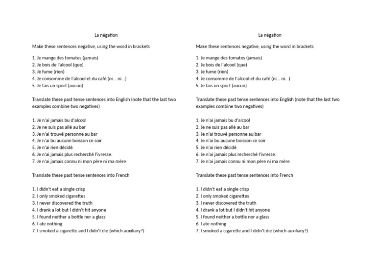 Negatives Worksheet | PDF