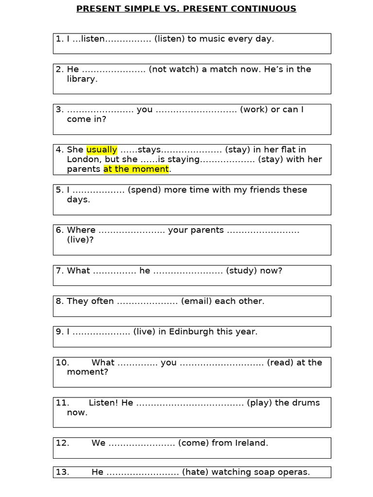 Adults Present-Simple Vs Present Continuous-Activities | PDF