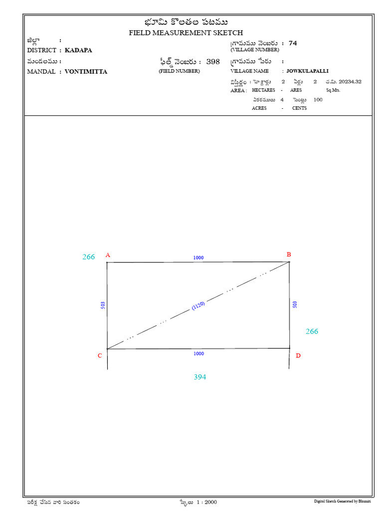 Field Measurement Sketch:: Kadapa | PDF