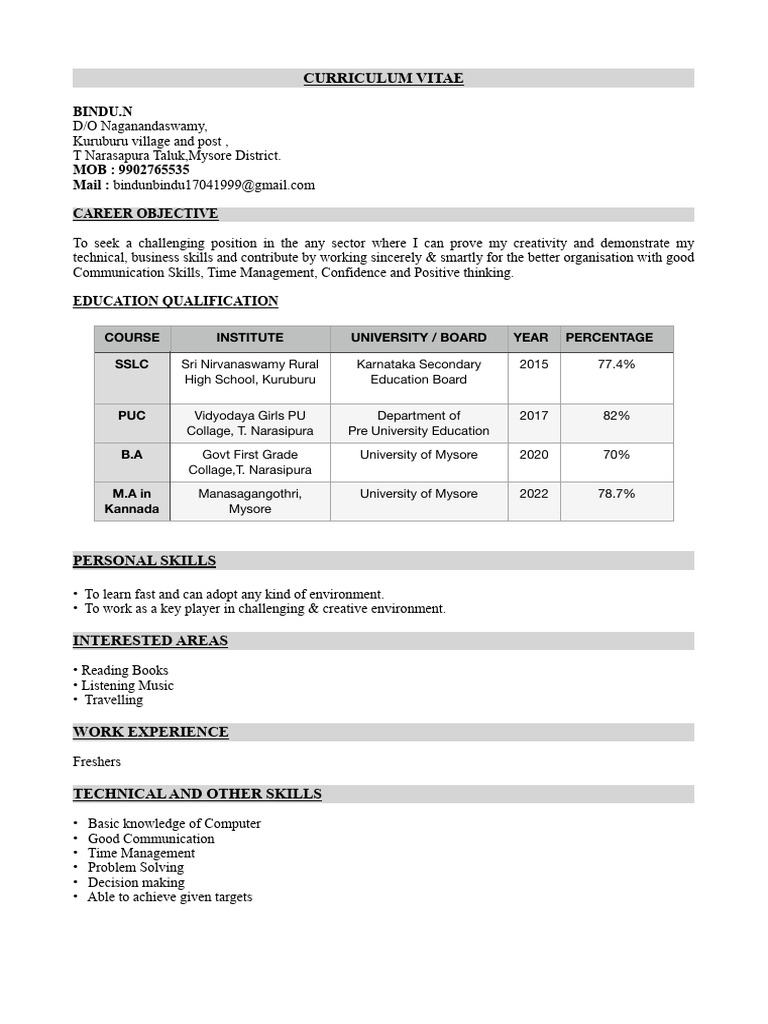 Bindu N Resume | PDF