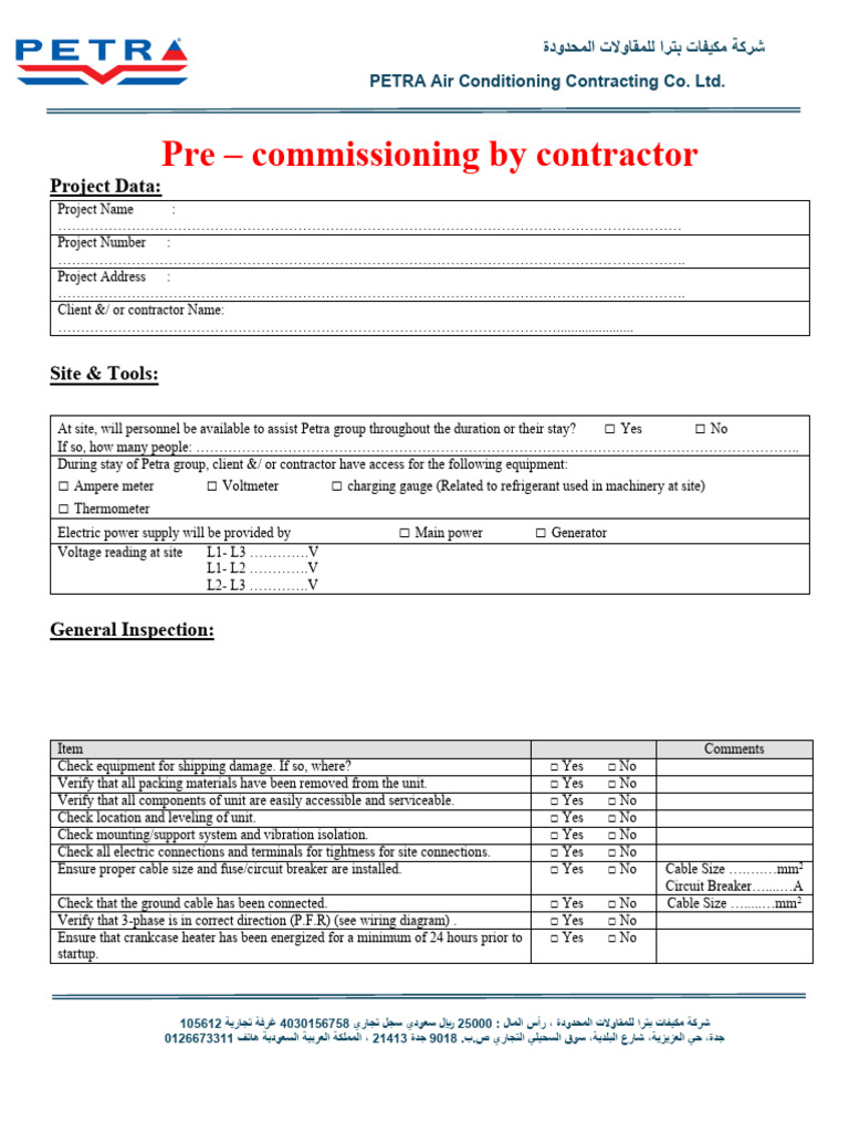 Pre-Commissioning Checklist For Contractor - NEW | PDF