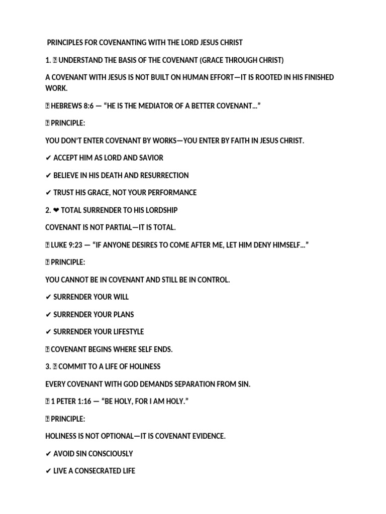 Principles For Covenanting With The Lord Jesus Christ | PDF | Covenant ...
