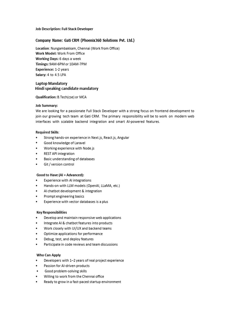 JD-Full Stack Developer | PDF