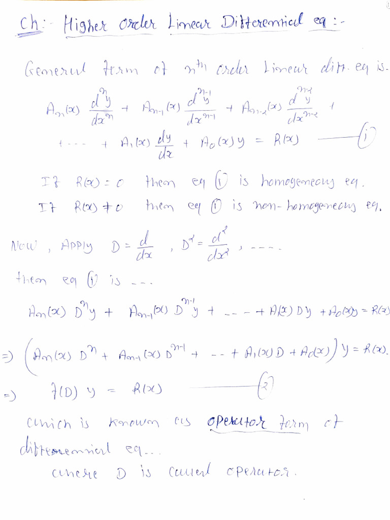 Higher Order ODE Lecture Note-1 by HMM | PDF