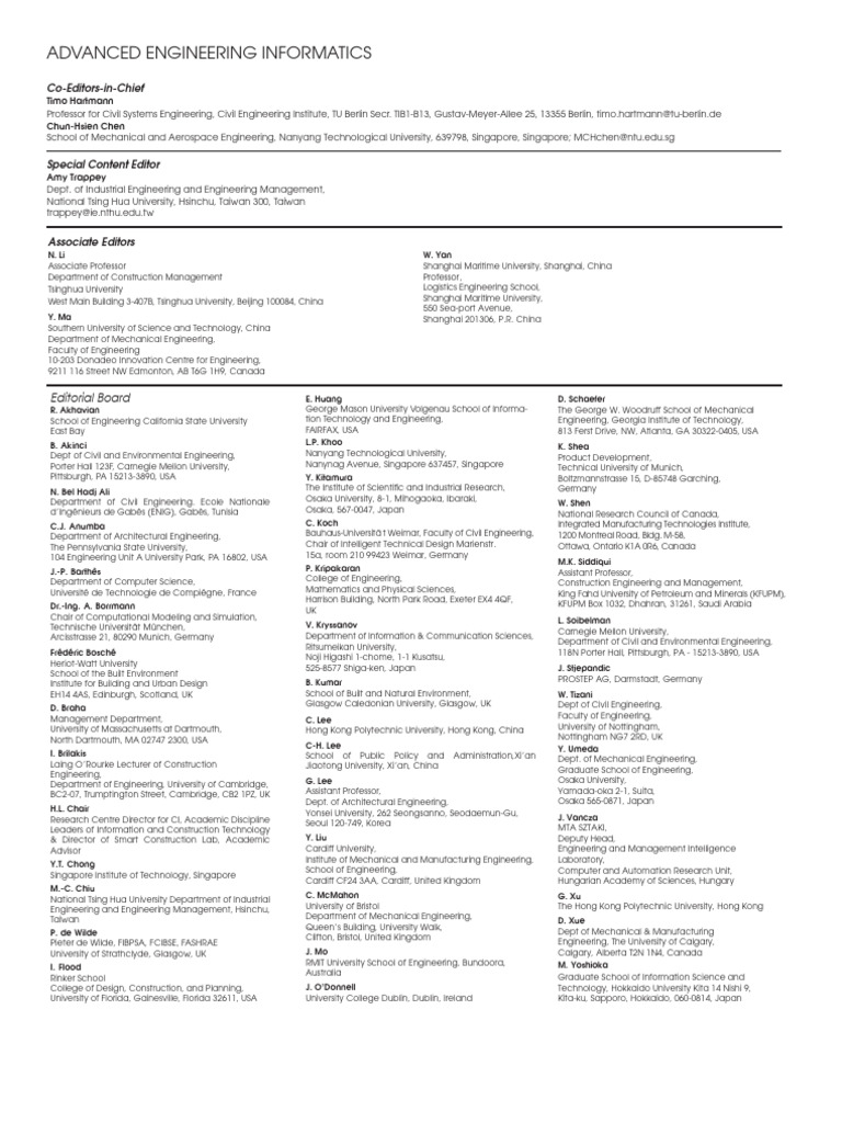 ScienceDirect. Editorial Board 2023 Advanced Engineering Informatics ...