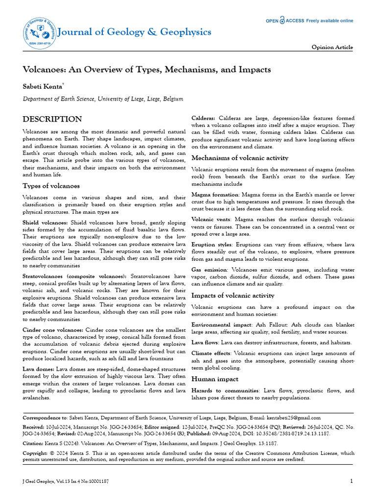 Volcanoes An Overview of Types Mechanisms and Impacts | PDF | Volcano ...