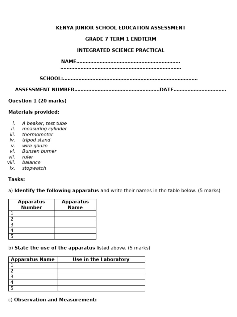 Integrated Science Practical Grade 7 Endterm 1 | PDF | Thermometer ...