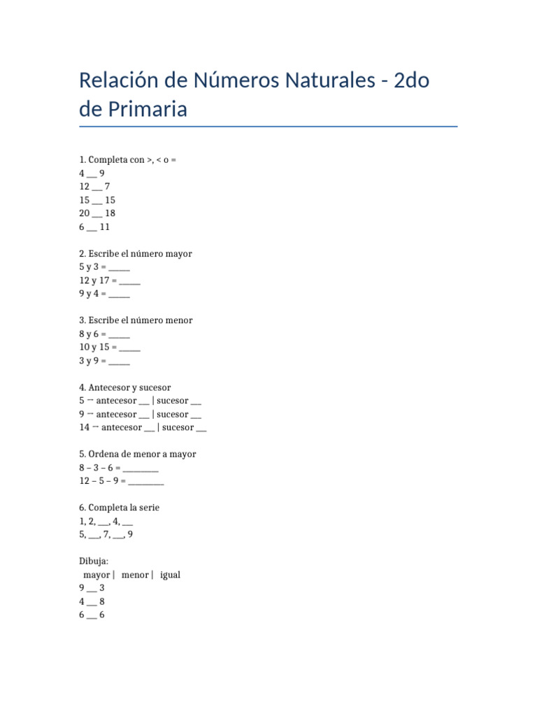 Ejercicios Numeros 2do Primaria | PDF