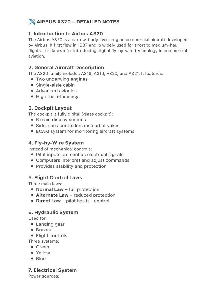 Airbus A320 - Detailed Notes | PDF | Aviation | Aircraft