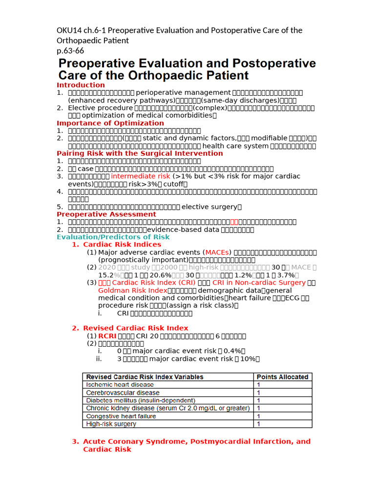OKU14 Ch.06-1 Preoperative Evaluation and Postoperative Care of The ...