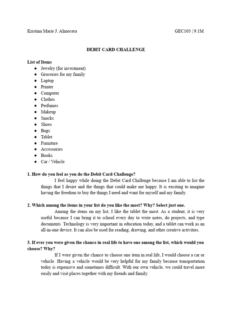 Debit Card Challenge | PDF