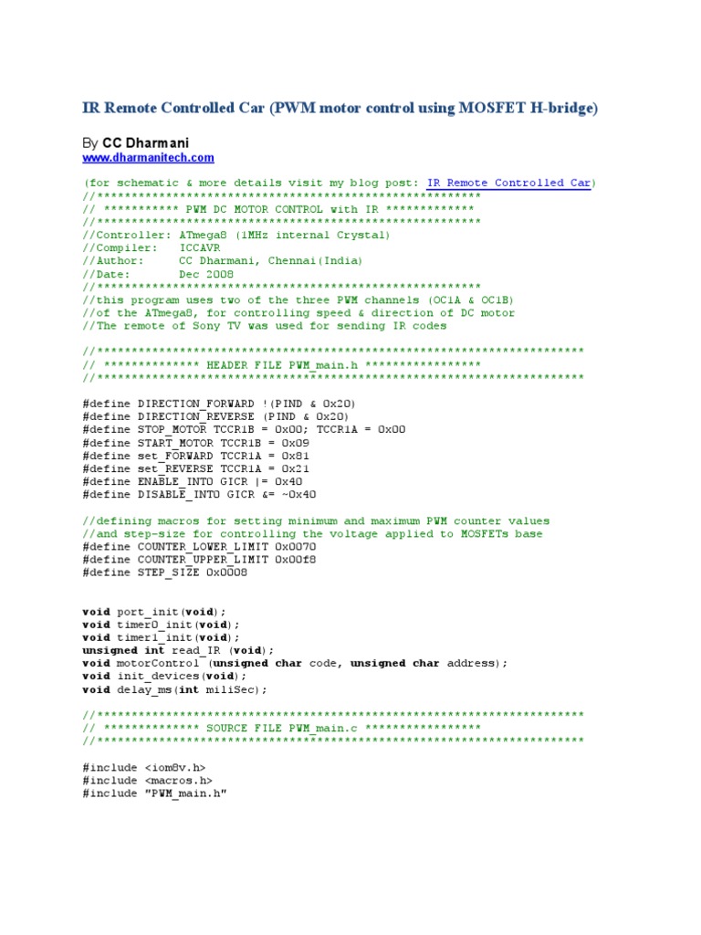 I R Remote Controlled Car | PDF | Integer (Computer Science) | Digital ...