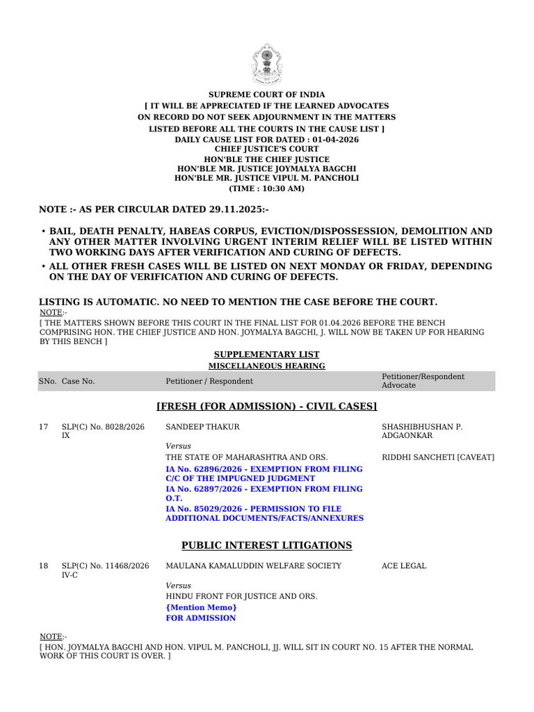Miscellaneous Supplementary List-9 | PDF | Supreme Court Of India ...