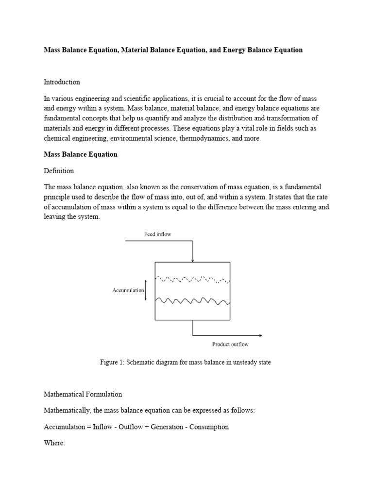Mass and Energy Balance | PDF | Momentum | Fluid Mechanics