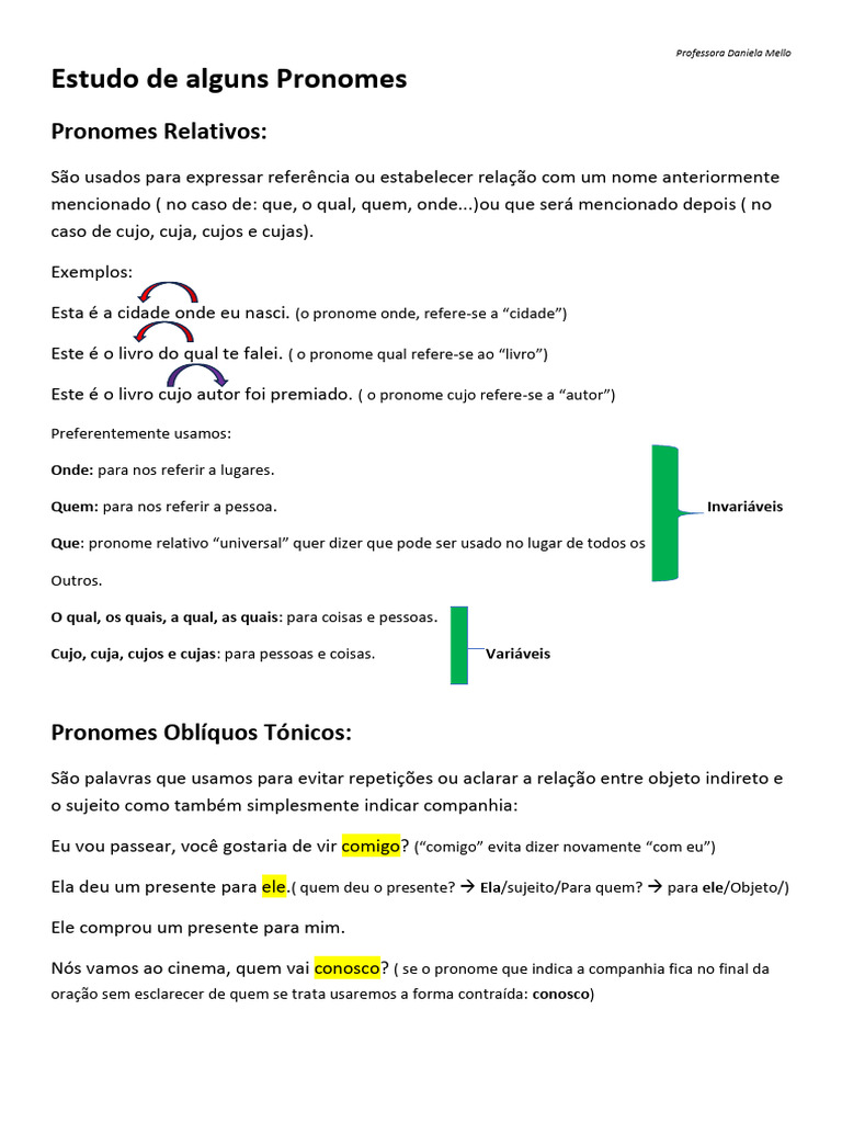 Pronomes Relativos e Oblíquos | PDF | Pronome | Assunto (gramática)