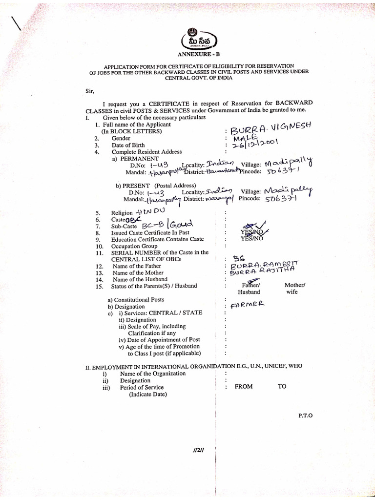 Obc Application Form | PDF
