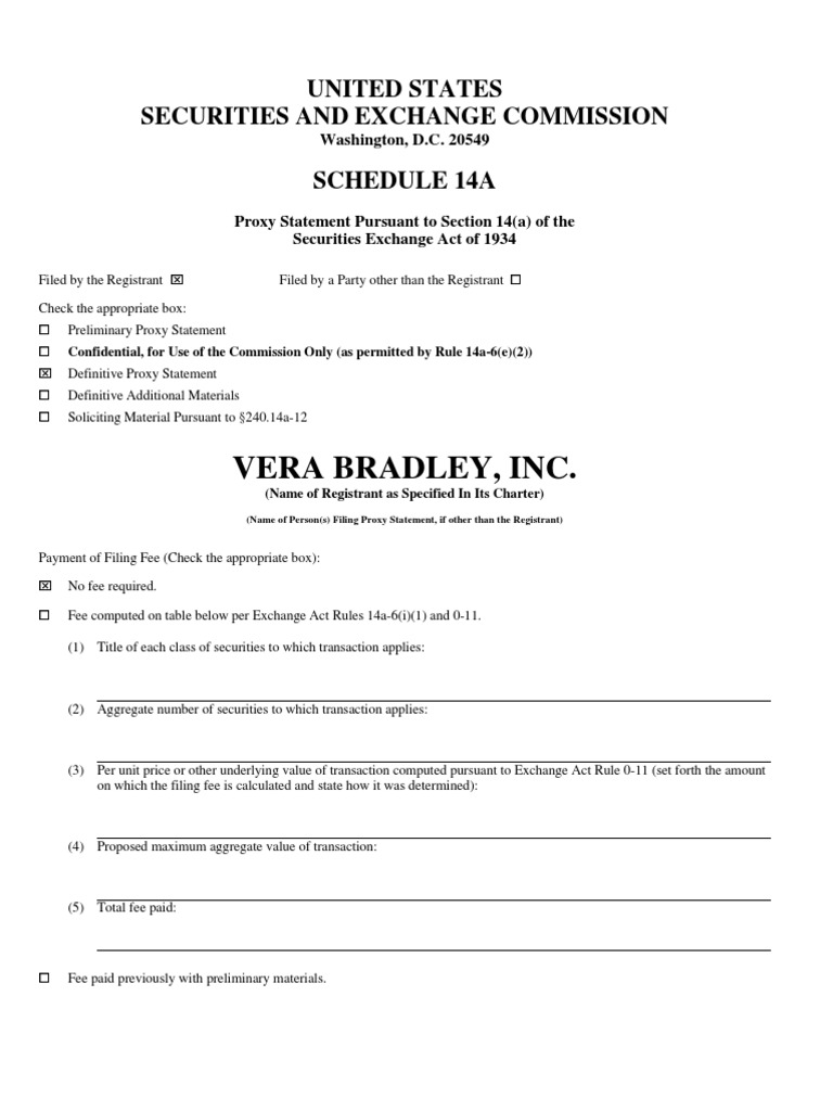 Vera Bradley, Inc. United States Securities and Exchange Commission
