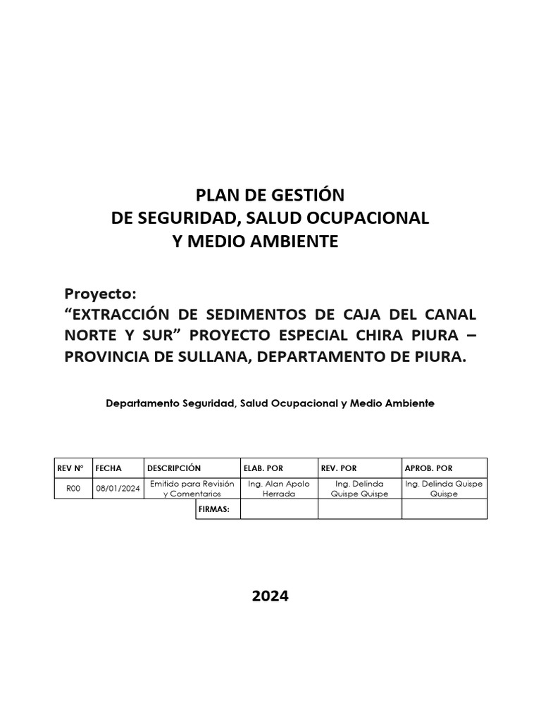 Plan de Gestion de SSOMA 2024 | PDF | Seguridad y salud ocupacional ...
