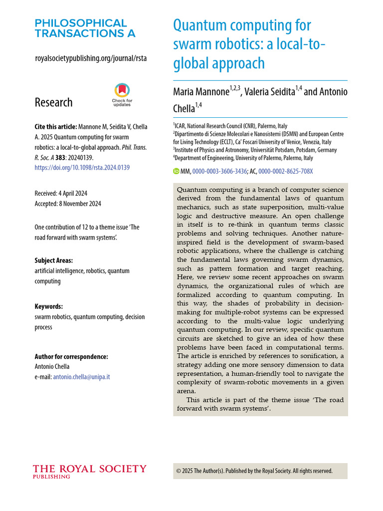 Quantum Computing For Swarm Robotics: A Local-Toglobal Approach | PDF ...