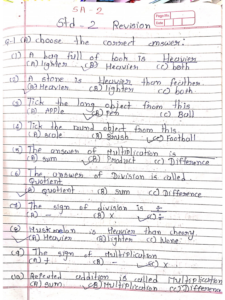 Std-2 Maths worksheet for standar 2 students | PDF