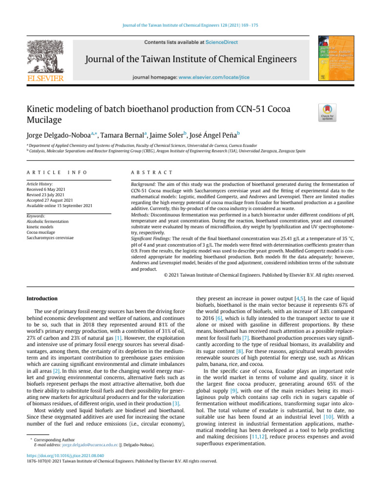 Kinetic Modeling of Batch Bioethanol Production From CCN-51 Cocoa | PDF ...