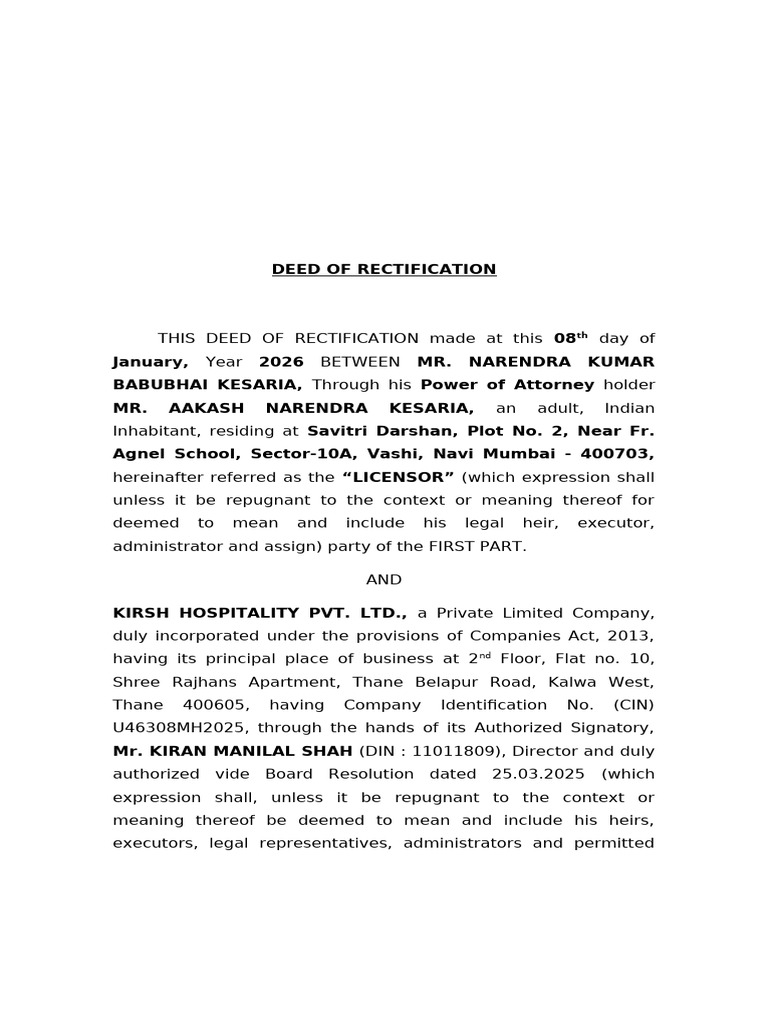 Deed of Rectification - Aakash Kesaria | PDF | License | Civil Law ...
