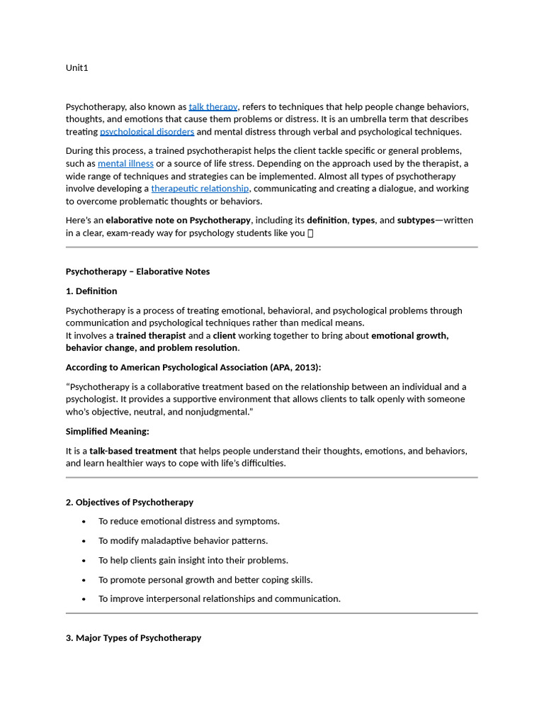 Basics of Psychotherapy Unit2 | PDF | Psychotherapy | Empathy