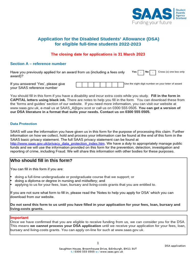 Saas Dsa Full Time Form | PDF | Learning Disability