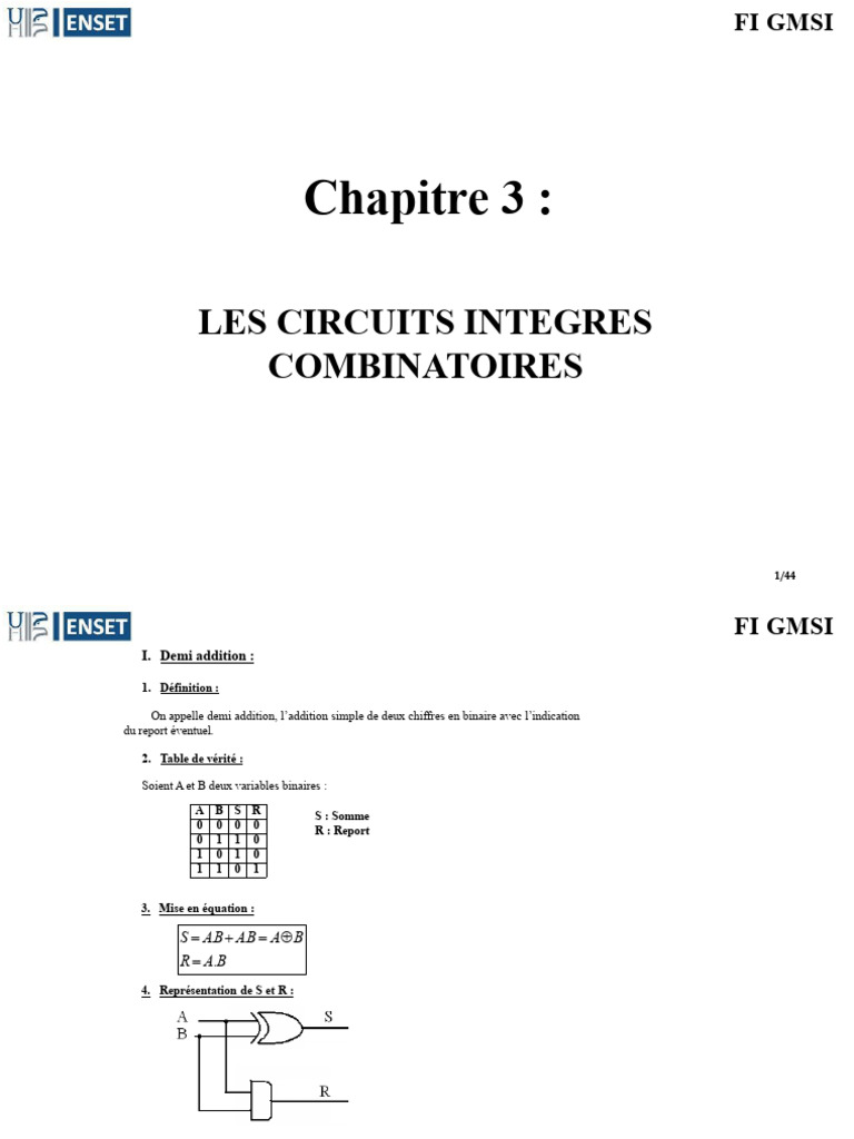 3 Les Circuits Integres Combinatoires Prof PDF | PDF | Mathématiques ...