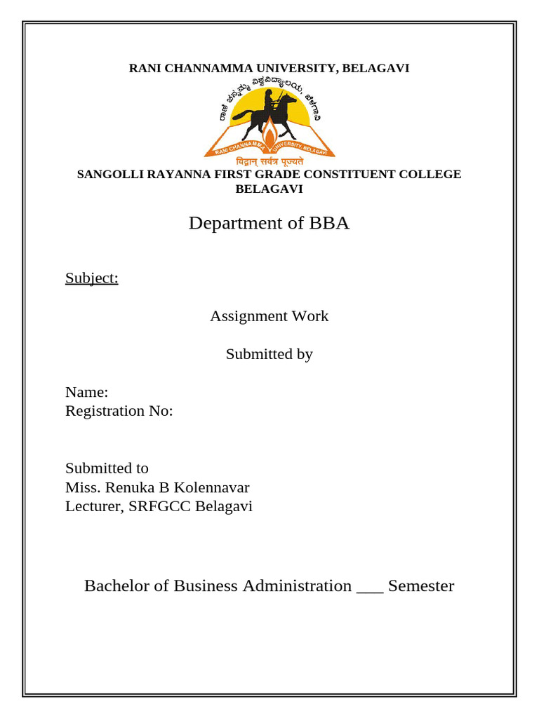 Rani - Channamma - Universit Front Page Assignment | PDF