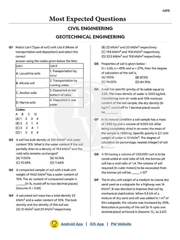 Most Expected Questions : Geotechnical Engineering | PDF