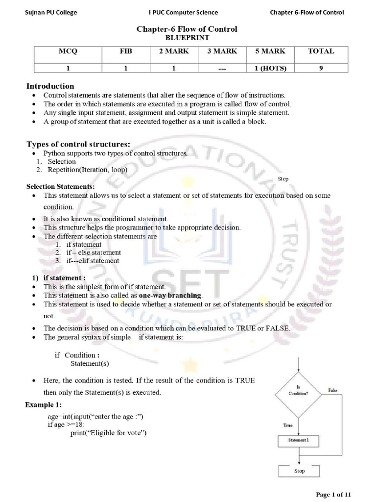 1Ch 6 - Flow of Control | PDF