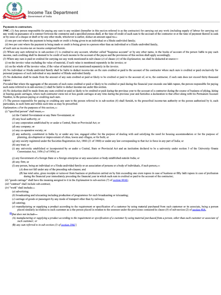 194C of Income Tax Act, 1961 | PDF