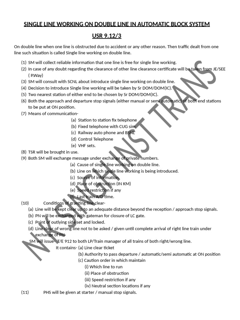 Single Line Working on Double Line in Automatic Block System | PDF