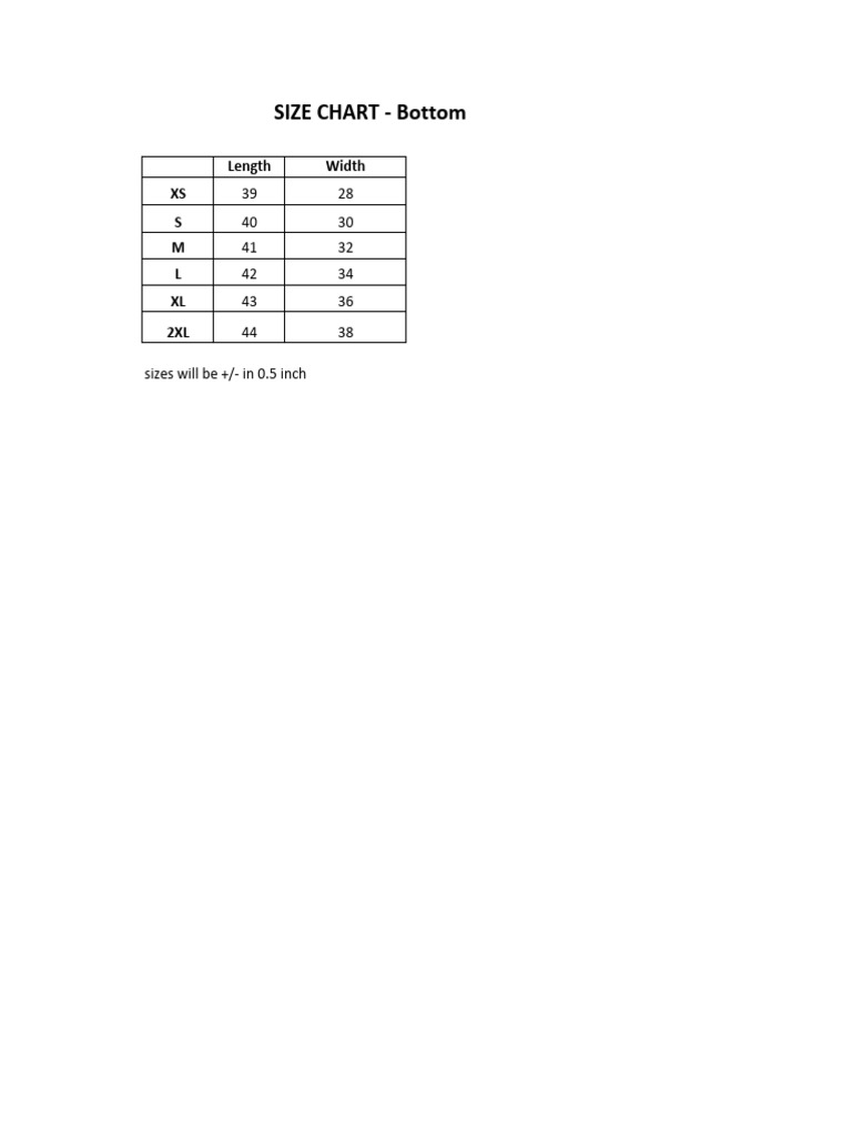 Size Chart Bottom | PDF