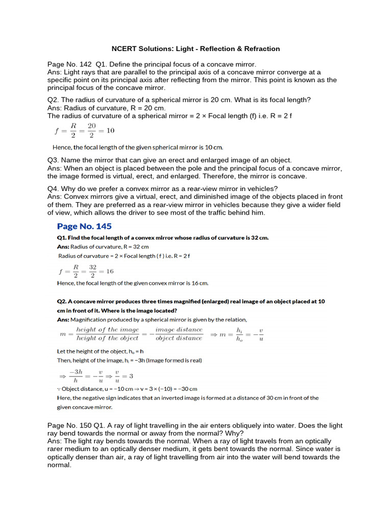CBSE Class 10 Chapter 9 Science Light Full Notes | PDF | Mirror | Light