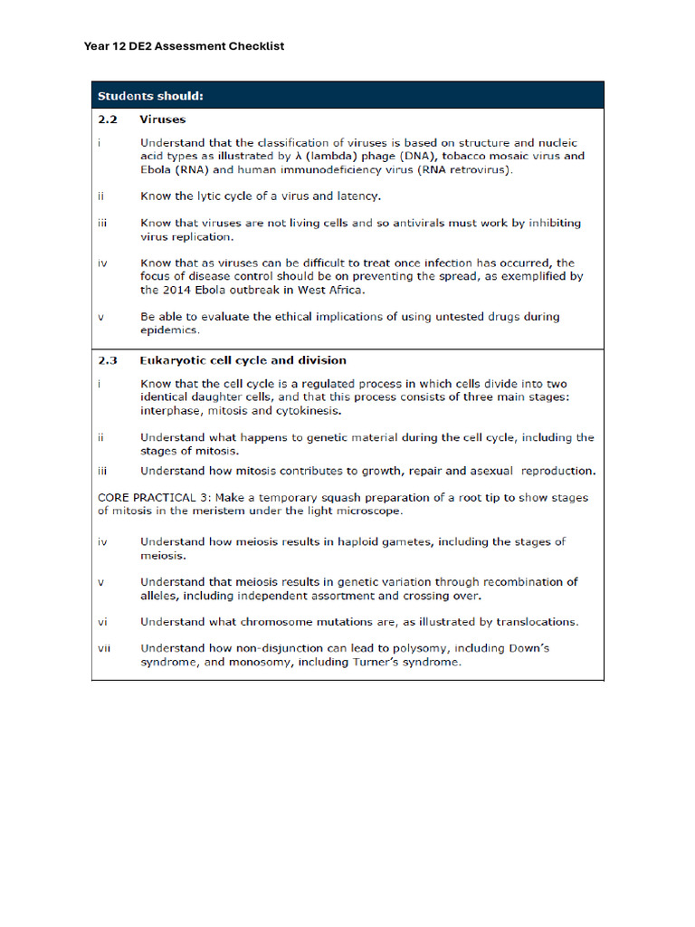 DE2 Assessment Checklist | PDF